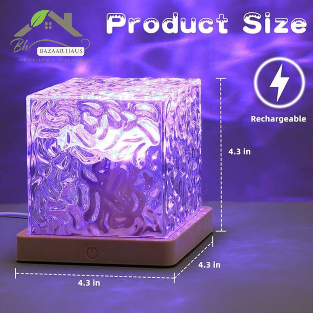 Dynamic Rotating Water Ripple Night Light | Flame Crystal Lamp with Remote - BazaarHaus