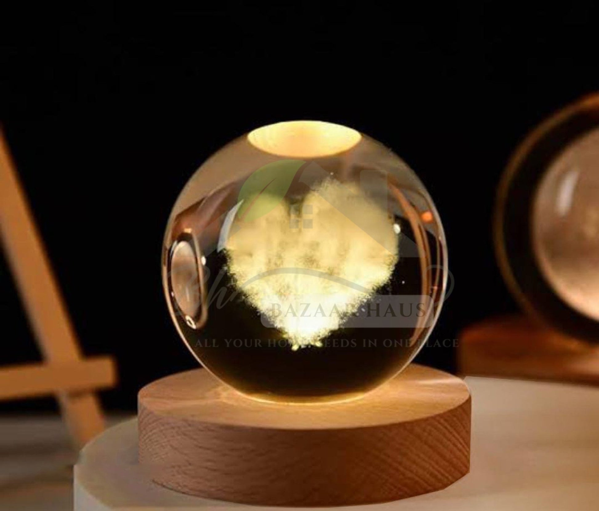 3D Galaxy Solar System Crystal Ball Night Light with Wooden Base | USB LED Lamp - BazaarHaus