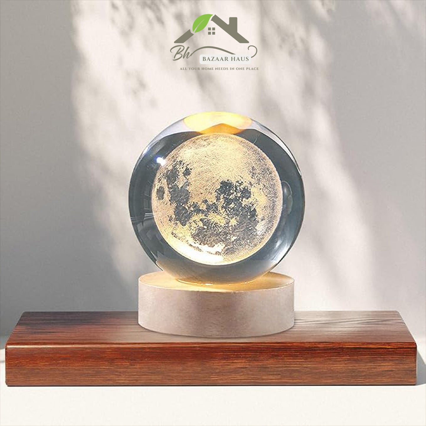 3D Galaxy Solar System Crystal Ball Night Light with Wooden Base | USB LED Lamp - BazaarHaus