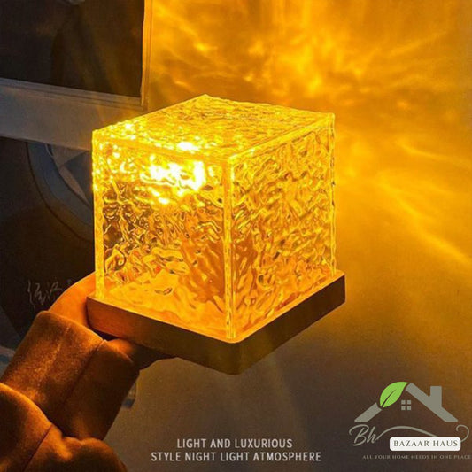 Dynamic Rotating Water Ripple Night Light | Flame Crystal Lamp with Remote - BazaarHaus