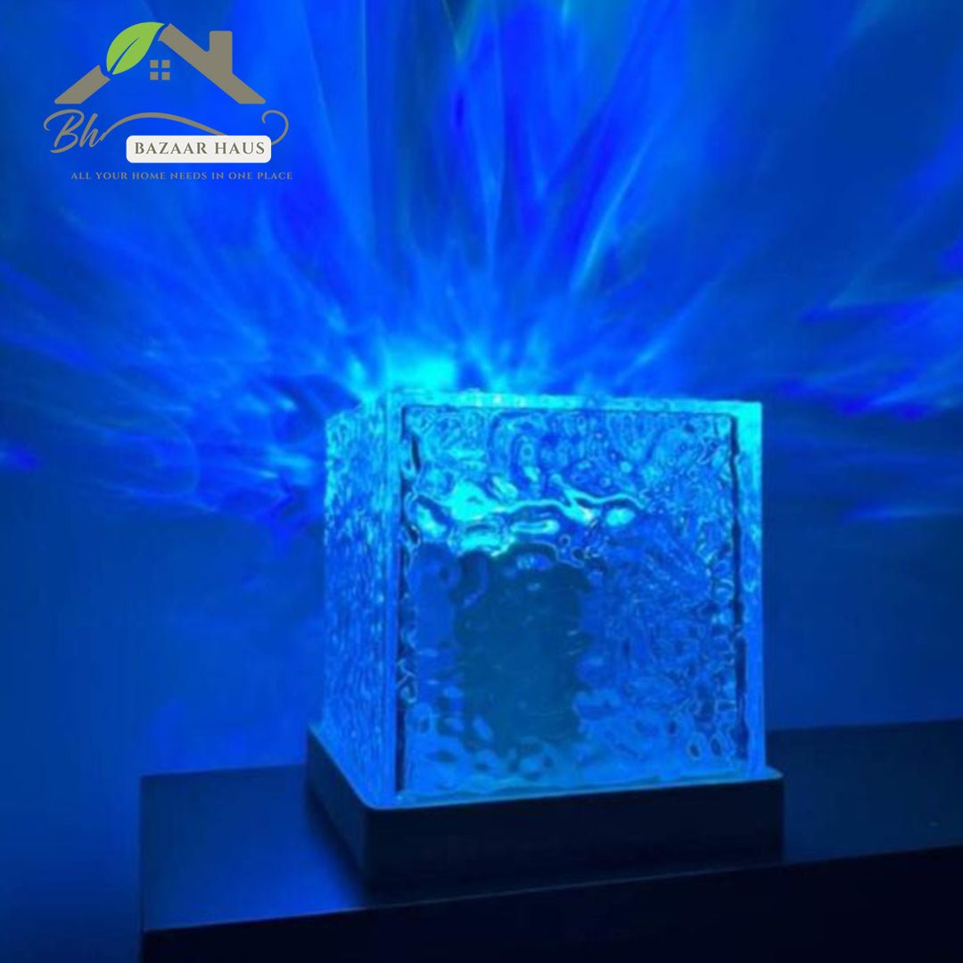 Dynamic Rotating Water Ripple Night Light | Flame Crystal Lamp with Remote - BazaarHaus
