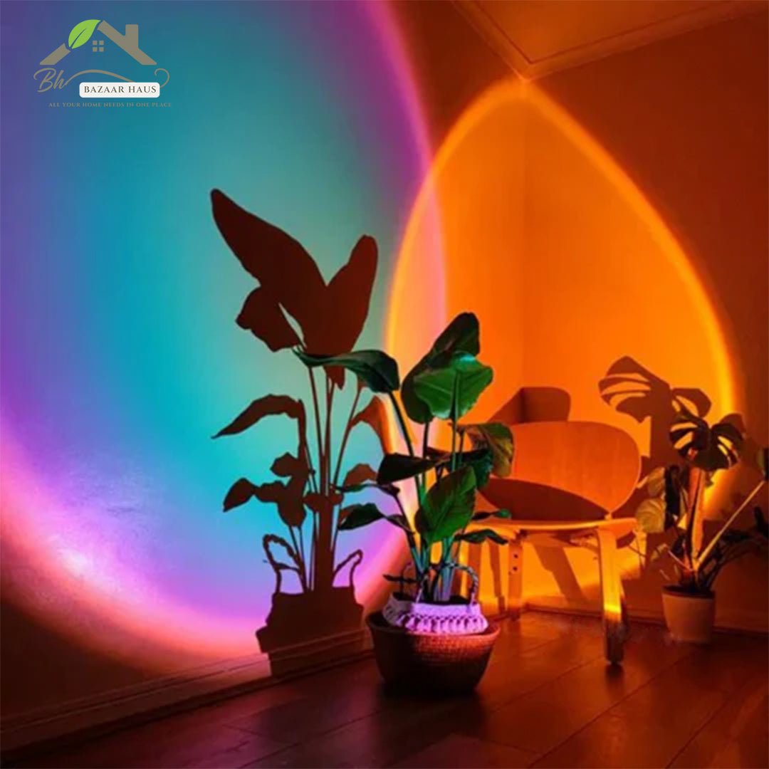 Multi - Color Sunset Lamp with Remote | 16 RGB Shades & 360° Rotation - BazaarHaus