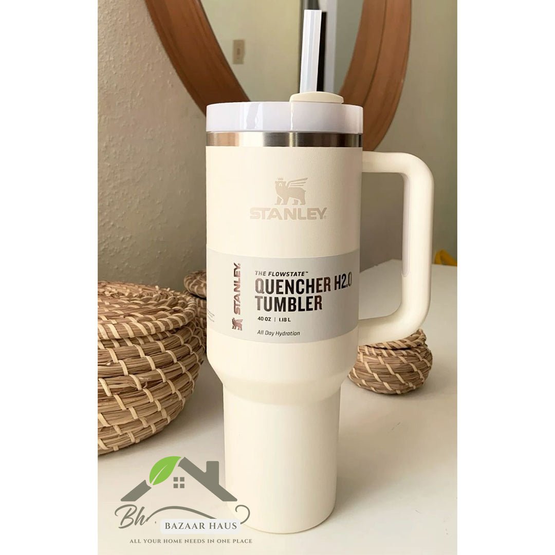 Stanley 40 Oz Stainless Steel Vacuum Insulated Tumbler with Straw & Handle | Hot & Cold Travel Mug - BazaarHaus