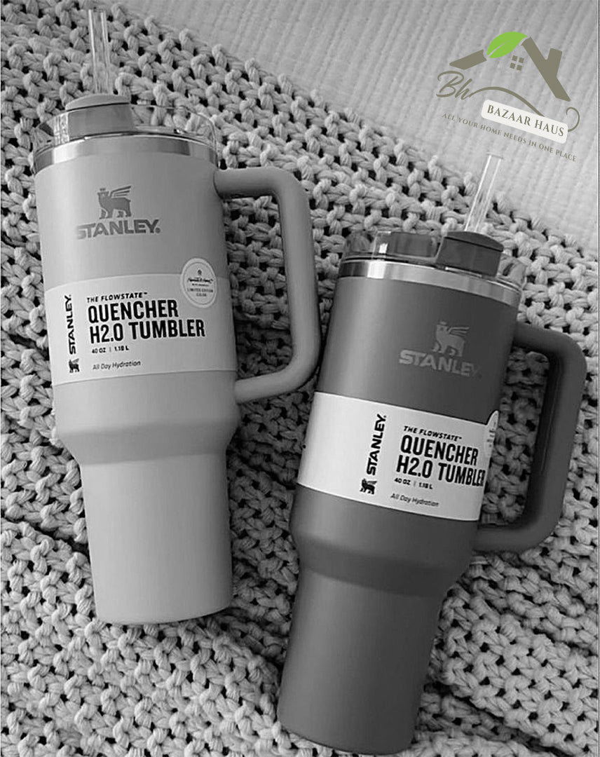 Stanley 40 Oz Stainless Steel Vacuum Insulated Tumbler with Straw & Handle | Hot & Cold Travel Mug - BazaarHaus