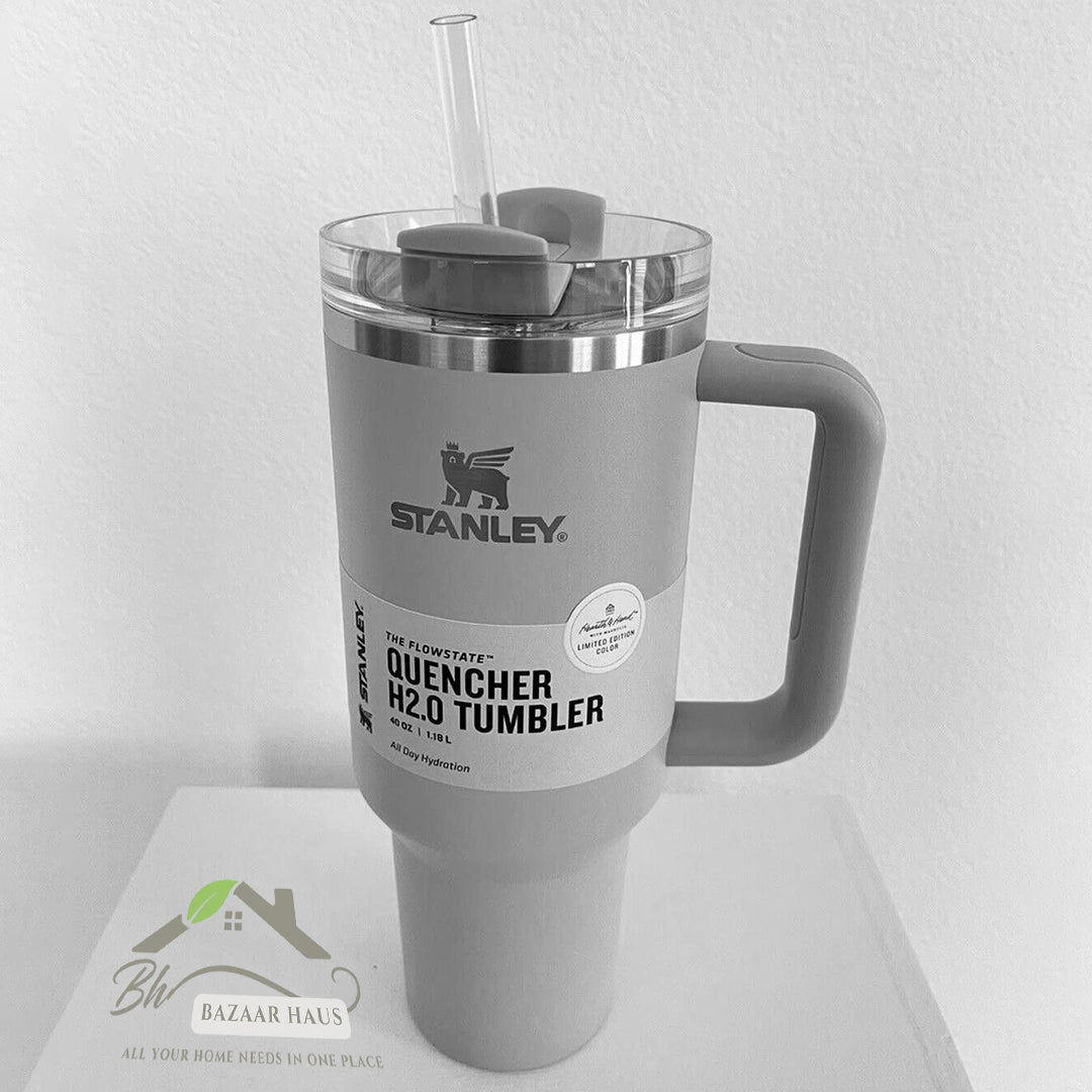 Stanley 40 Oz Stainless Steel Vacuum Insulated Tumbler with Straw & Handle | Hot & Cold Travel Mug - BazaarHaus
