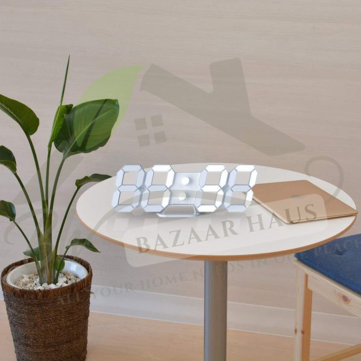 White 3D LED Digital Wall & Desk Clock | Modern Alarm Clock for Home & Office - BazaarHaus