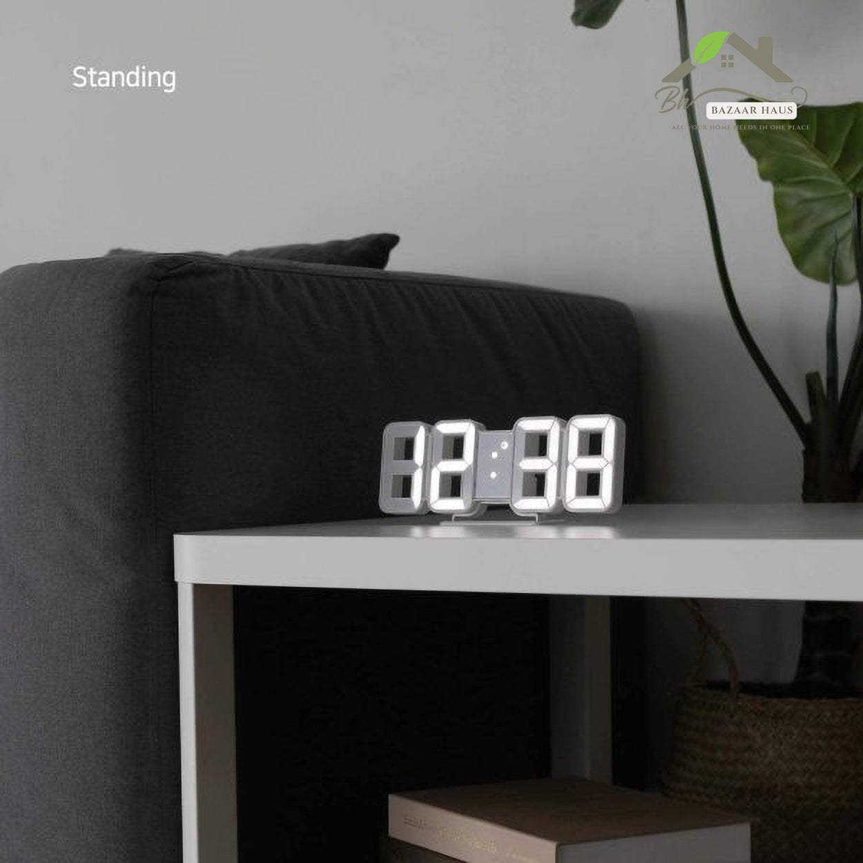 White 3D LED Digital Wall & Desk Clock | Modern Alarm Clock for Home & Office - BazaarHaus